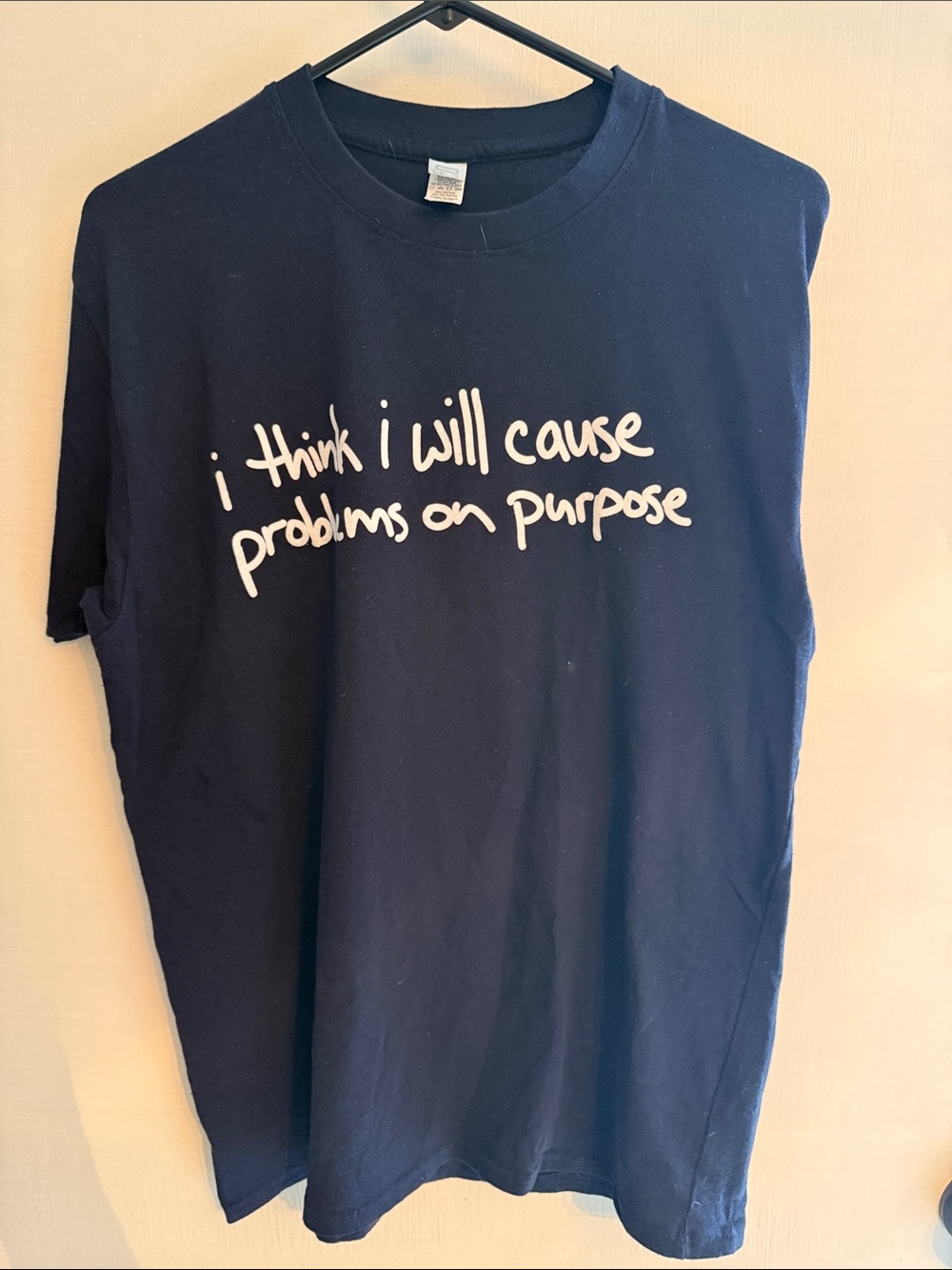 Navy Graphic Tee with White Handwritten Slogan